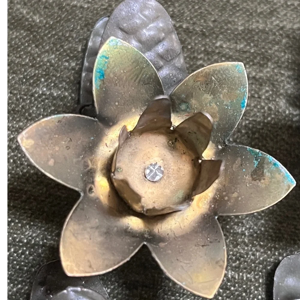 Vtg Christmas Tree Candle Holder Metal Flower Pinecone‎ clip W Germany 6 pc.